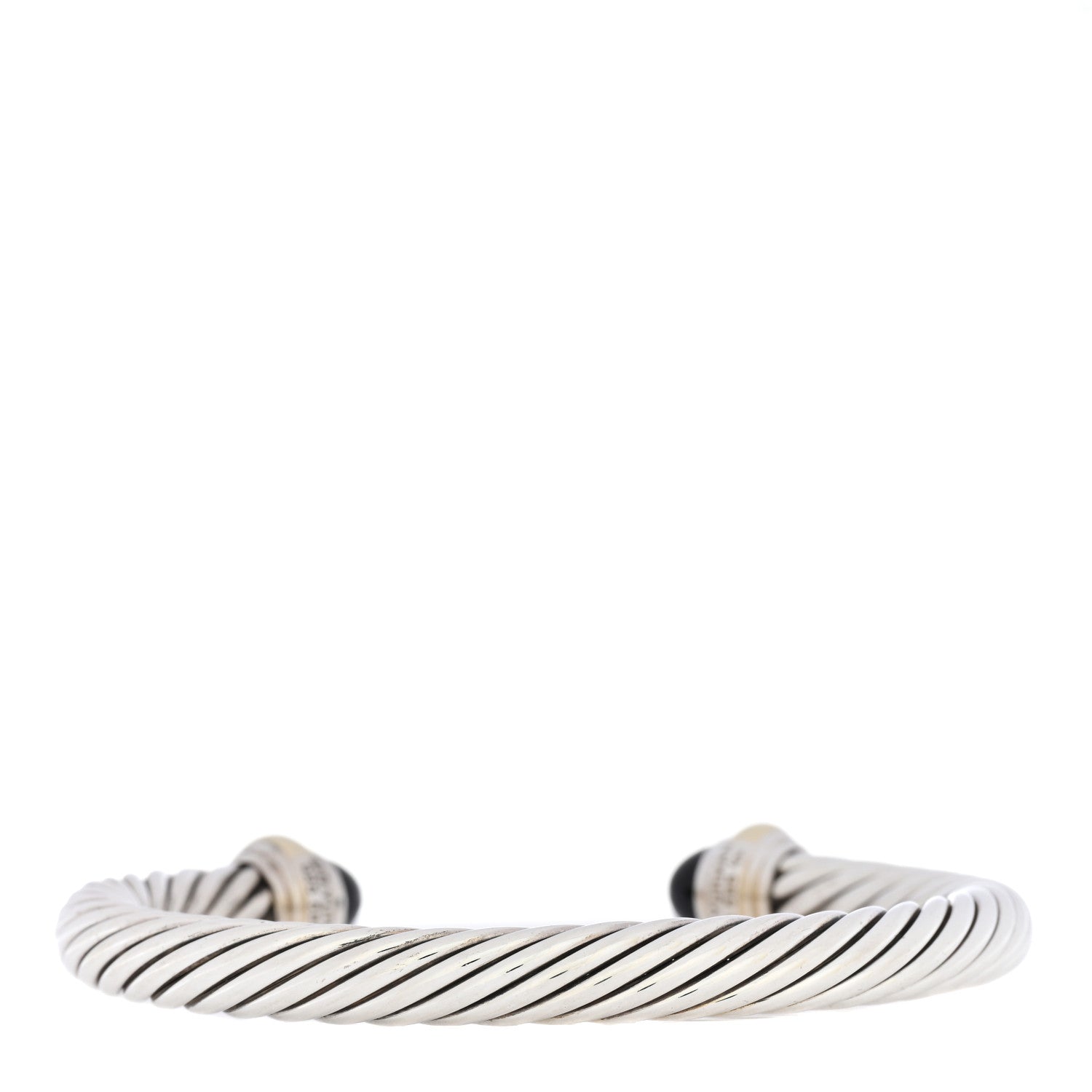 David Yurman Sterling Silver 14K Yellow Gold Black Onyx 7mm Cable Classics Bracelet 2 of 4