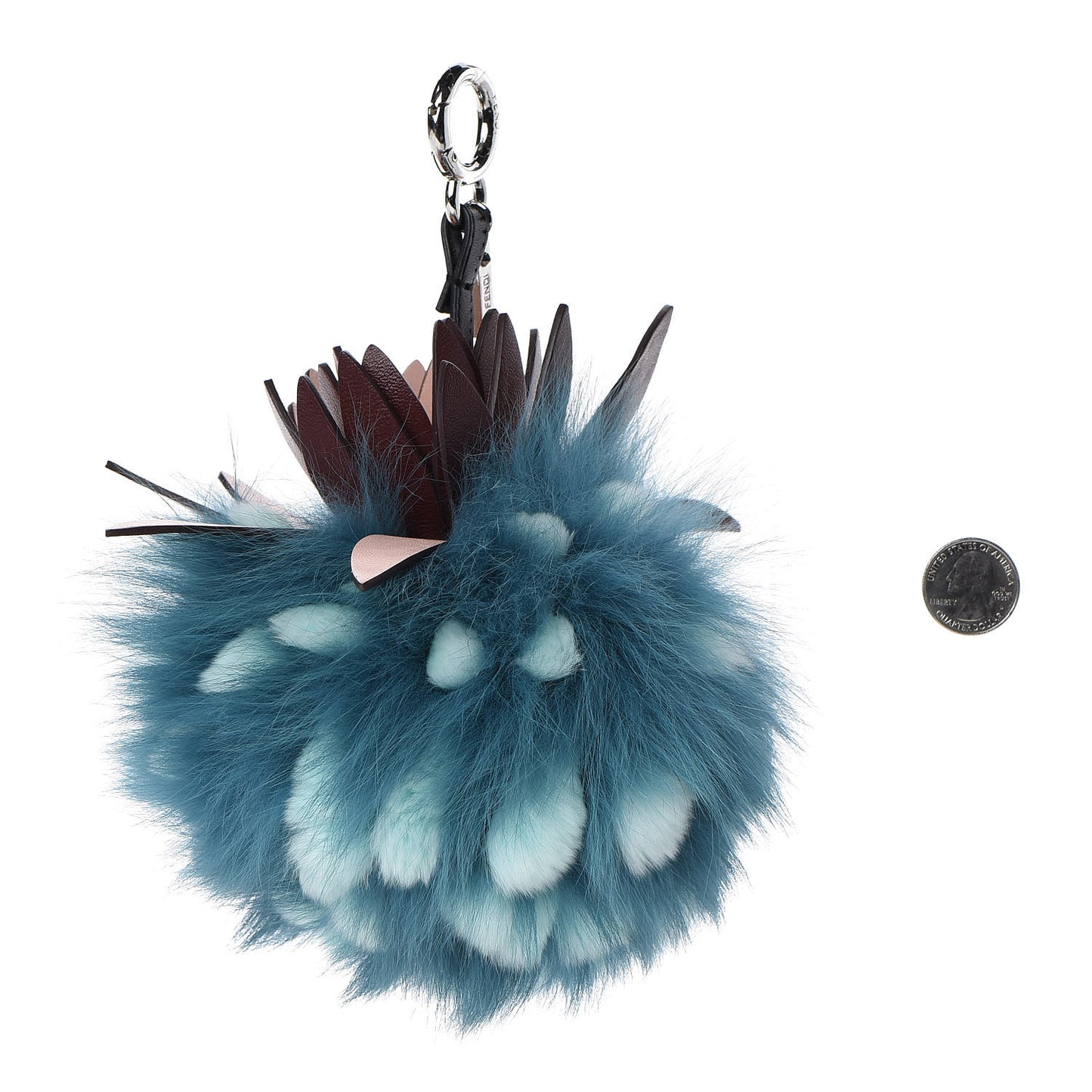 Fox Rabbit Fur Nappa Pineapple Bag Charm Turquoise