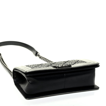 Chanel Metallic Lambskin Embellished Medium Boy Flap Black Silver 3 of 4
