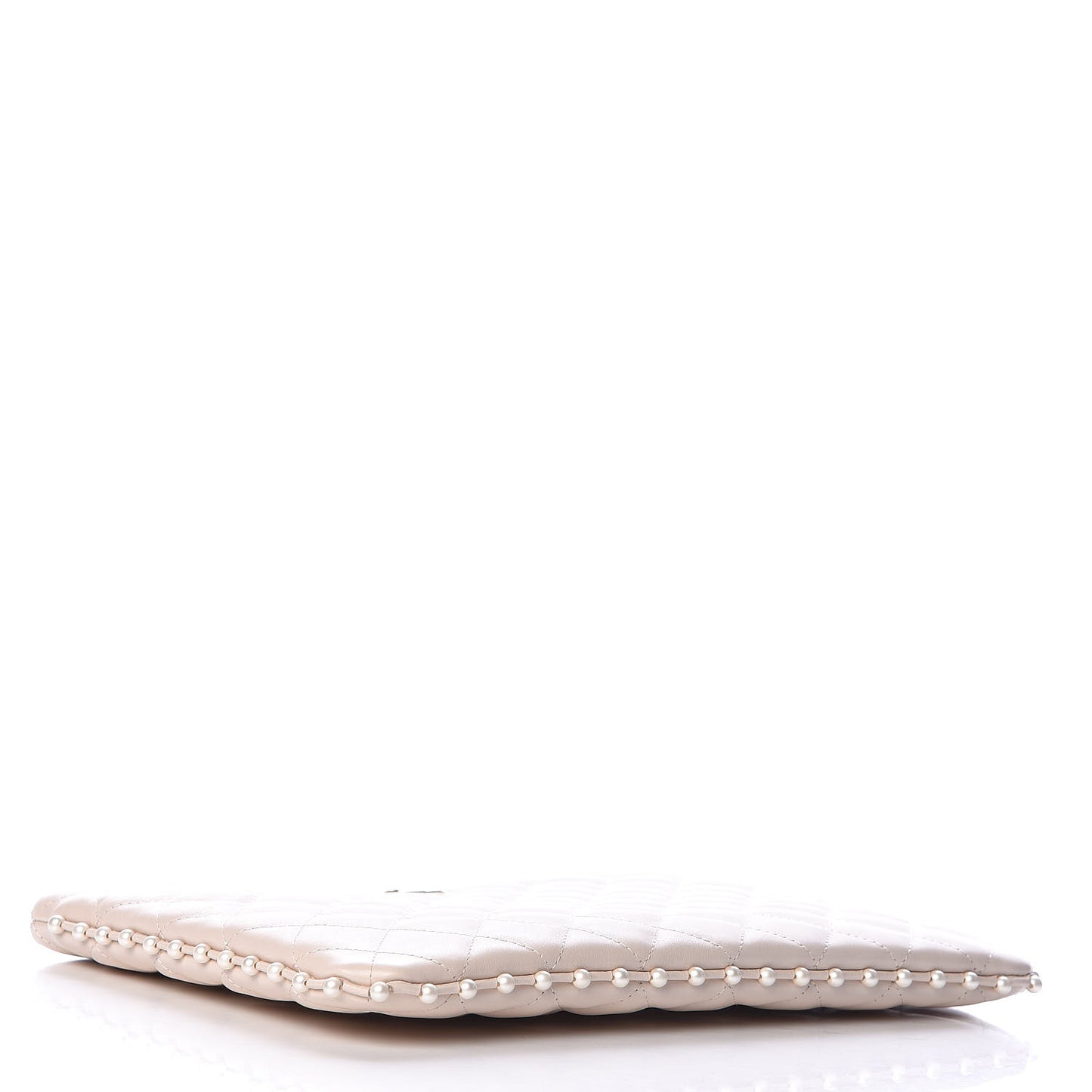 Calfskin Quilted Pearl Medium Cosmetic Case Beige