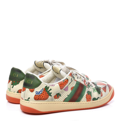 Gucci Nubuck Web Strawberry Print Womens Screener Sneakers 42 Dusty Milk White Vintage Green 4 of 10