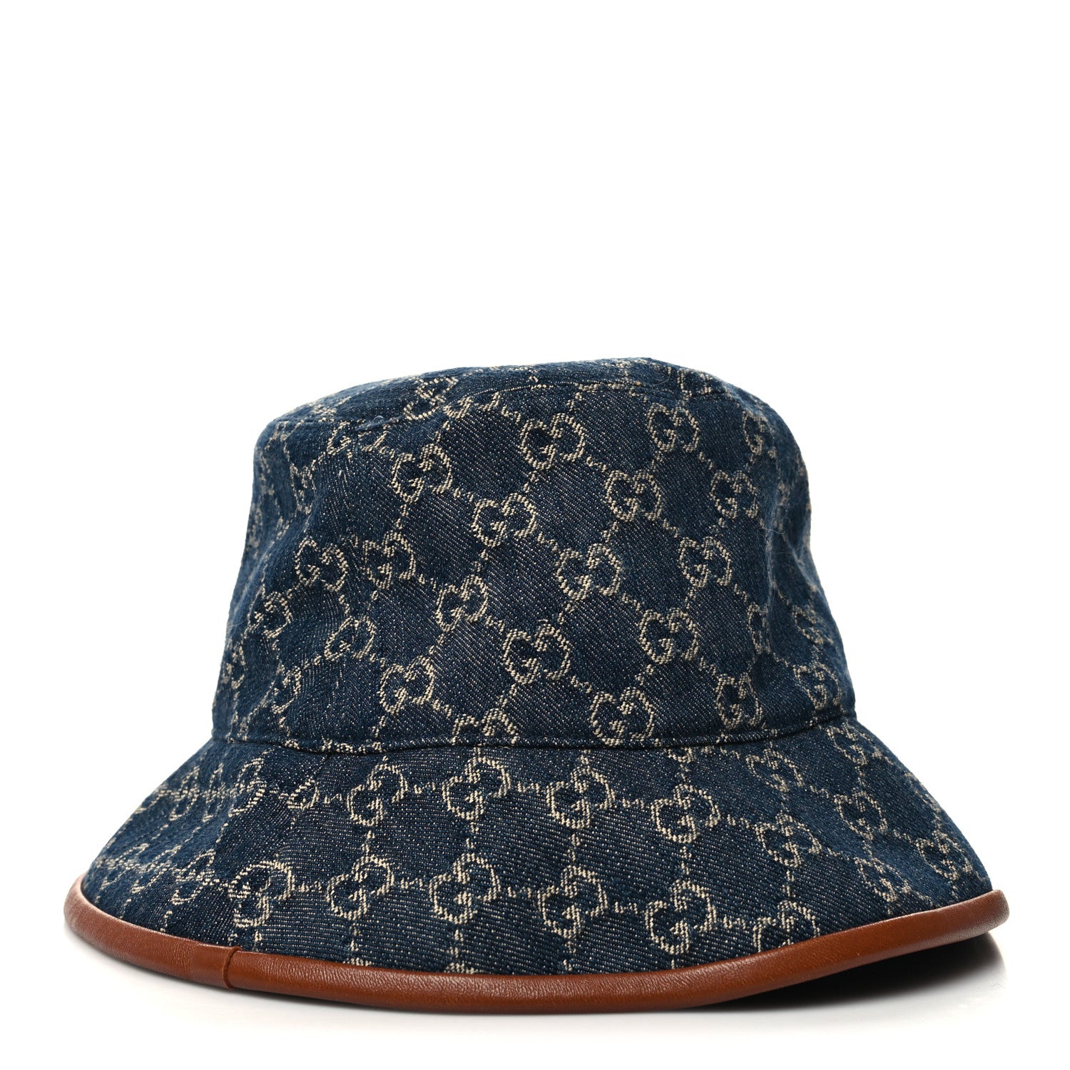 Gucci Washed Jacquard Denim Nappa GG Monogram Oscar Bucket Hat XL Denim Cuir 1 of 7