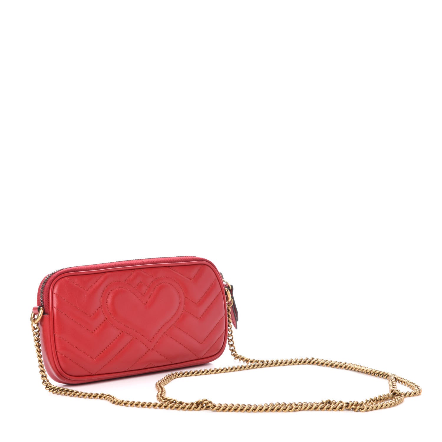 Gucci Calfskin Matelasse Mini GG Marmont Chain Crossbody Bag Hibiscus Red 3 of 10