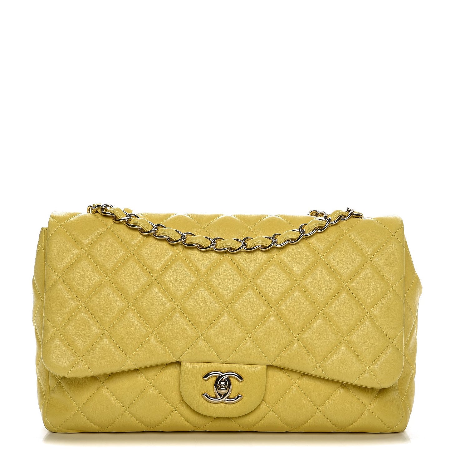 Lambskin Quilted Jumbo Single Flap Yellow
