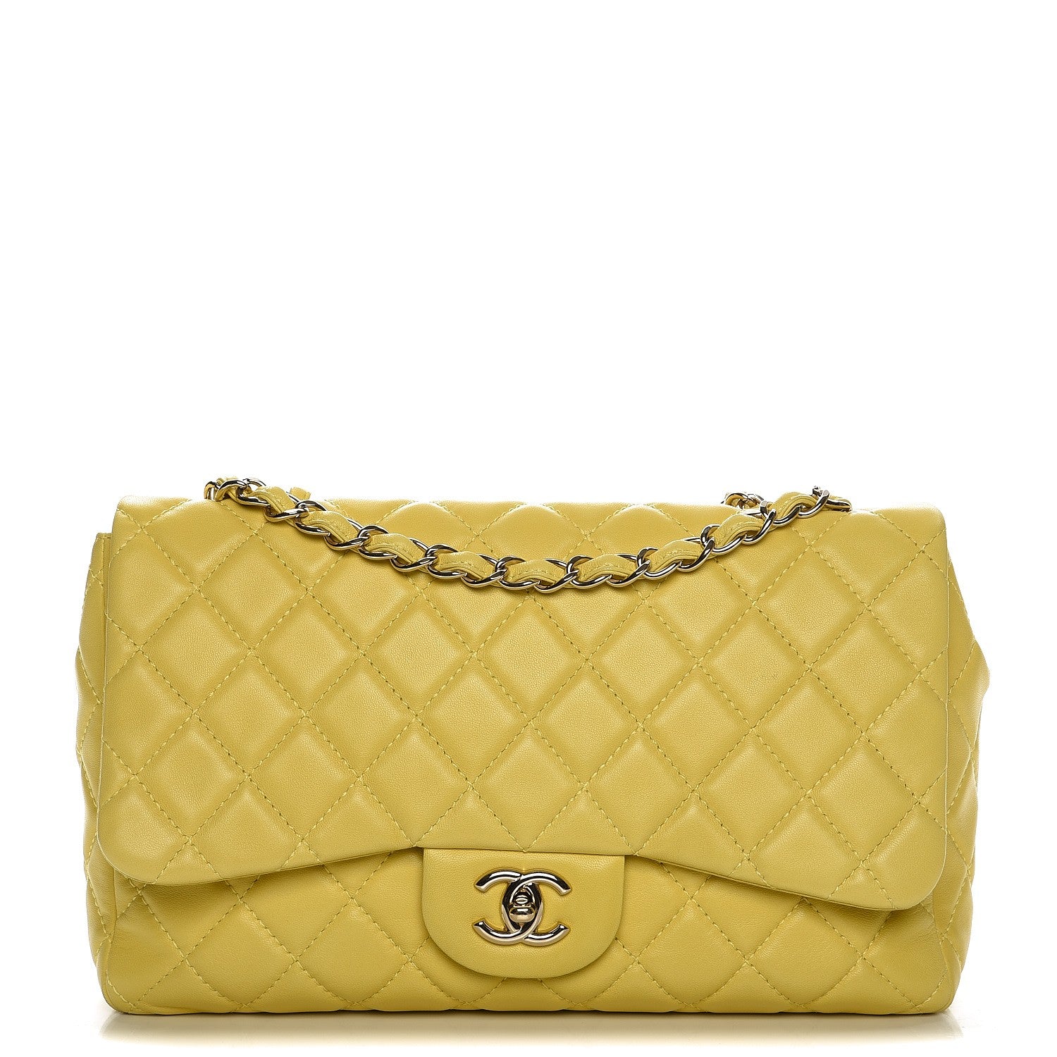 Chanel Lambskin Quilted Jumbo Single Flap Yellow 1 of 12