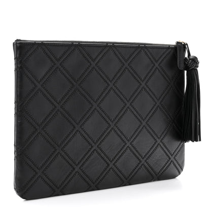 Chanel Lambskin Double Stitch Quilted Tassel Cosmetic Case Black 3 of 8