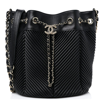 Chanel Lambskin Chevron Drawstring Bag Black 1 of 13