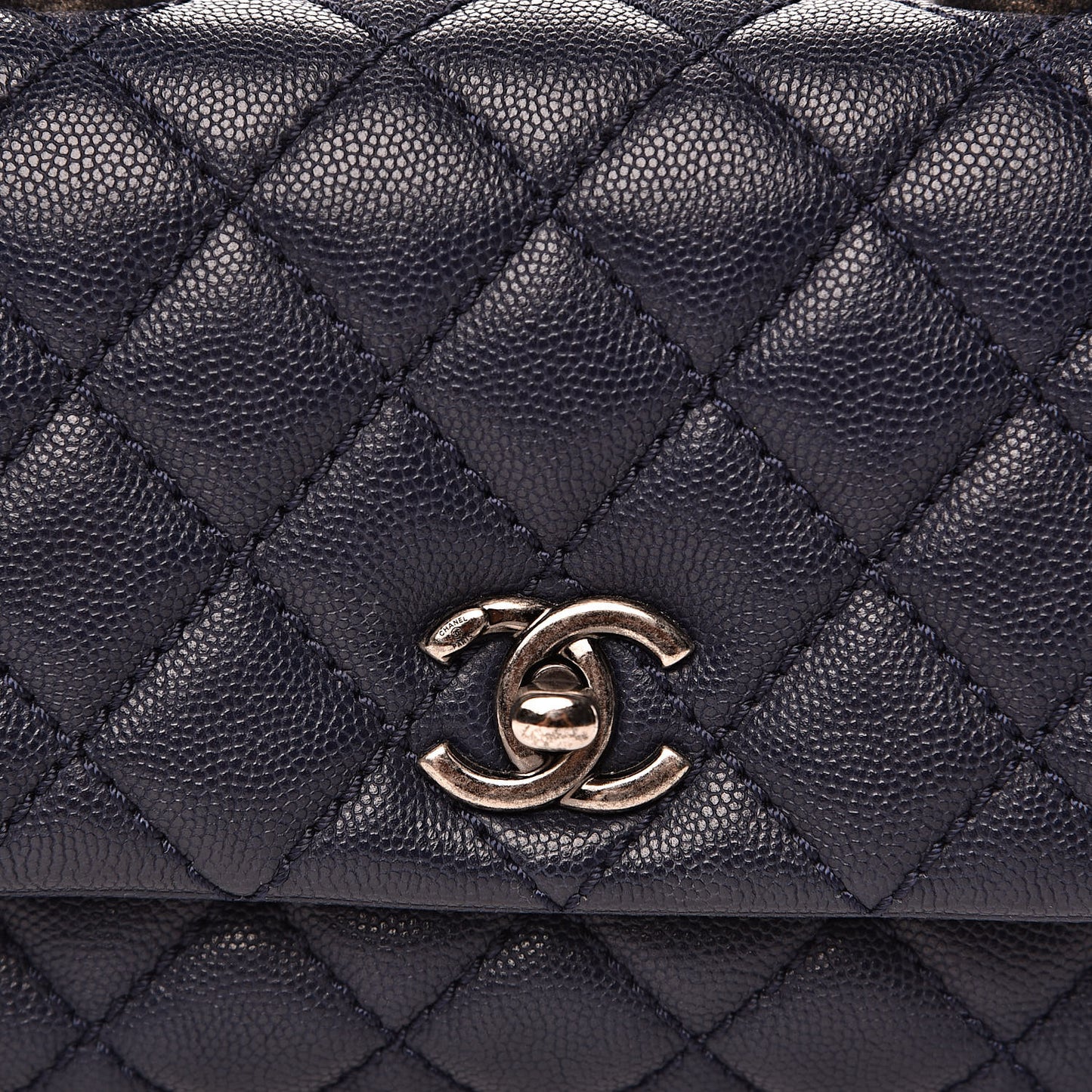 Caviar Quilted Mini Coco Handle Flap Navy Blue
