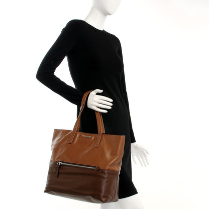 Miu Miu Vitello Soft Bi-Color Shopping Tote Cannella Palissandro 2 of 7