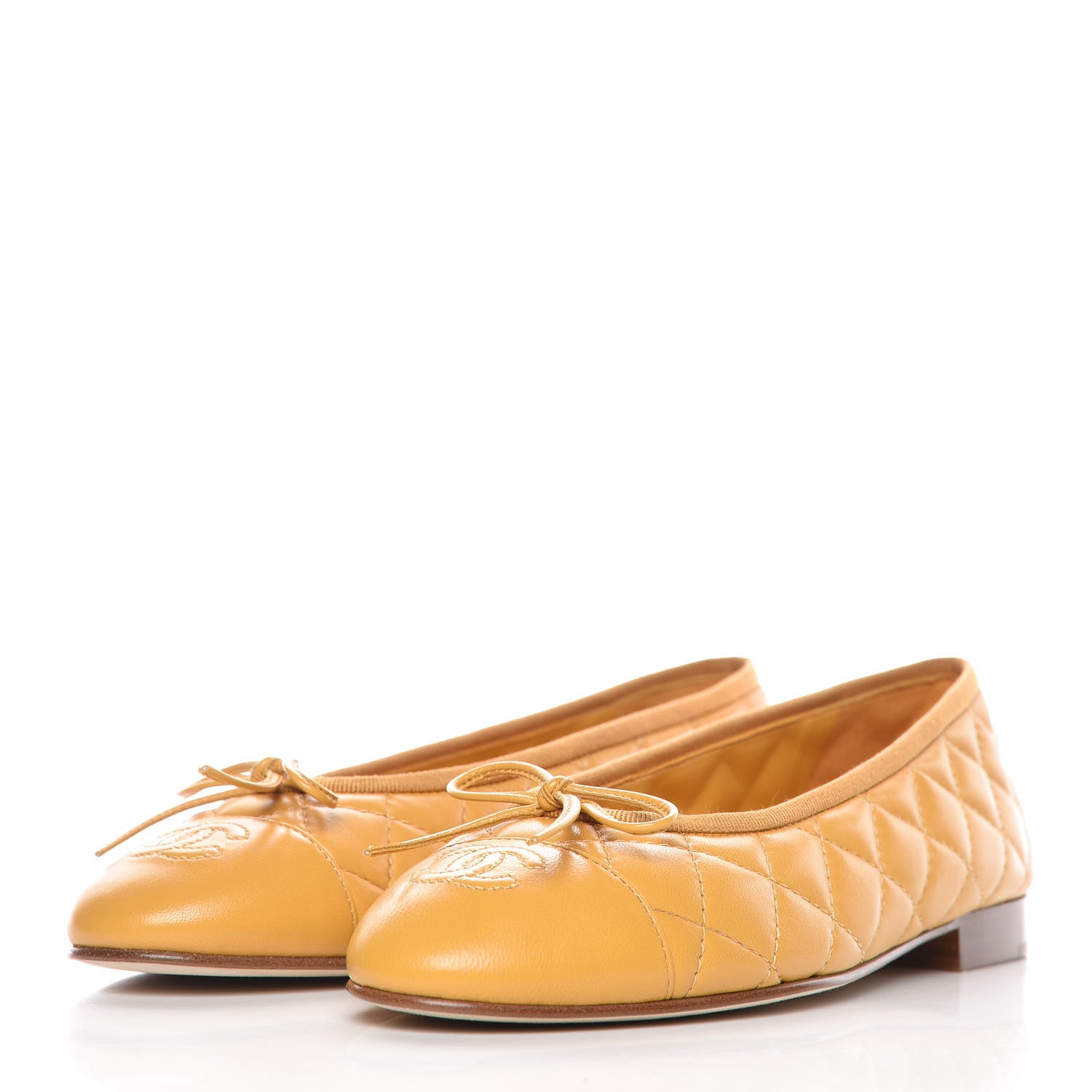 Chanel Lambskin Quilted CC Cap Toe Ballerina Flats 37 Yellow 2 of 9