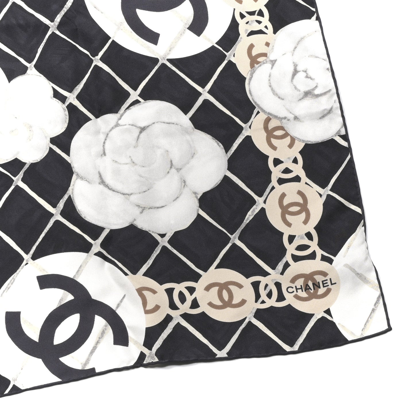 Silk Camellia CC Square Scarf Black