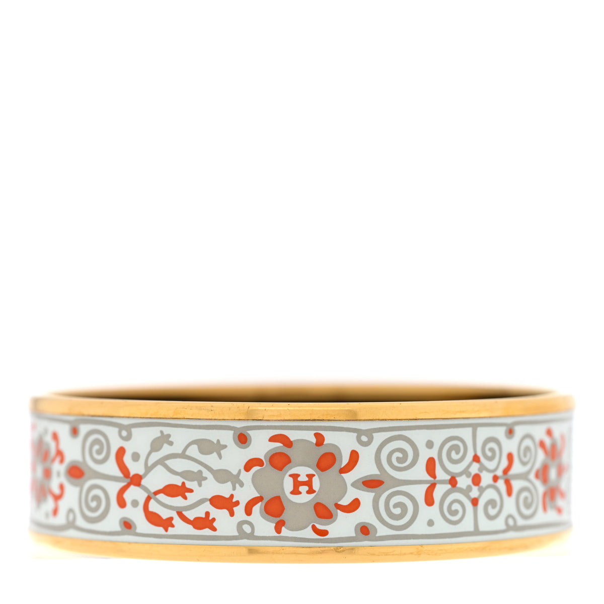 Hermes Enamel Printed Petits Chevaux de Hongrie Wide Bracelet 65 Potiron 3 of 4