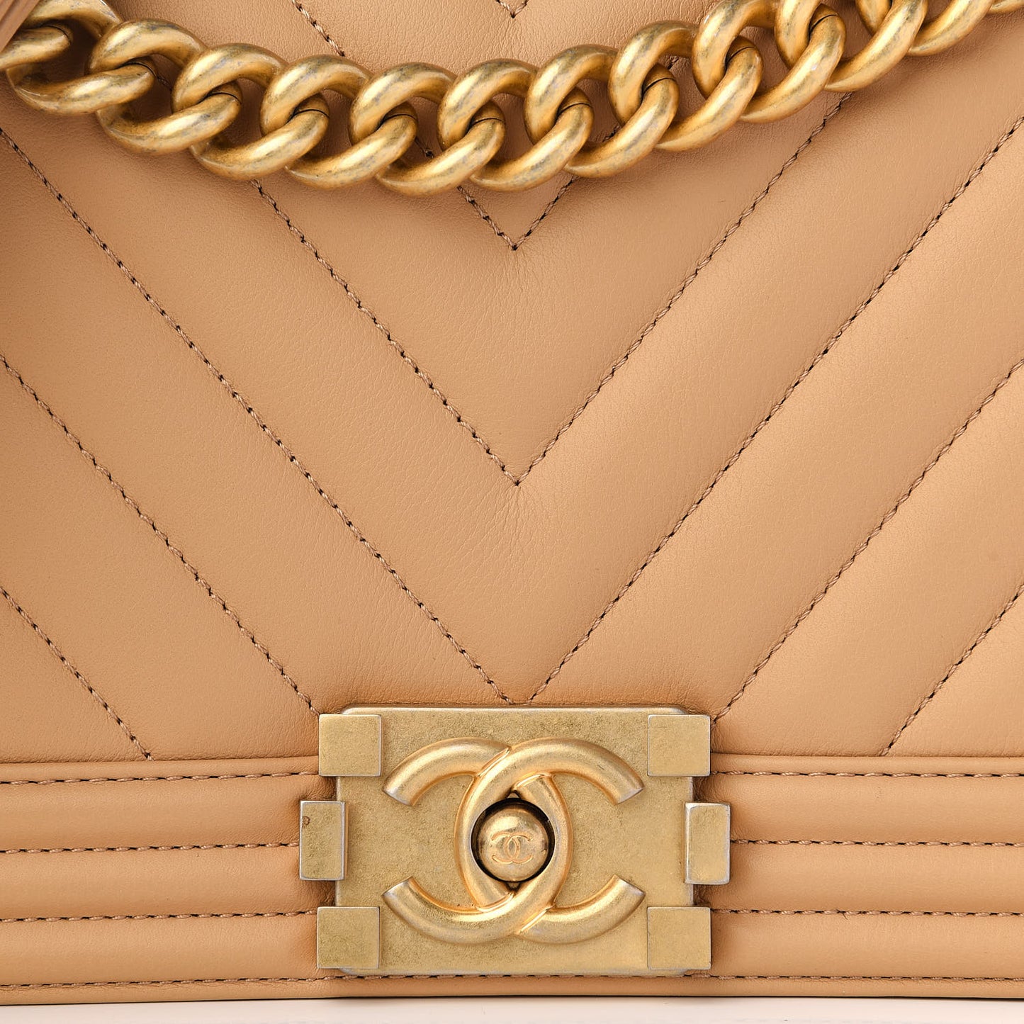 Calfskin Chevron Quilted Medium Boy Flap Beige