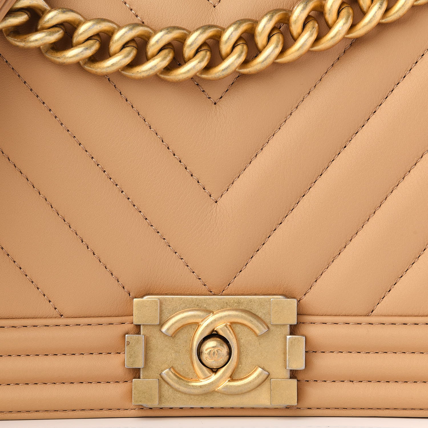Chanel Calfskin Chevron Quilted Medium Boy Flap Beige 9 of 9