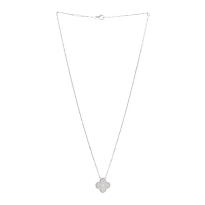 Van Cleef & Arpels 18K White Gold Diamond Mother of Pearl Vintage Alhambra Pendant Necklace 3 of 5
