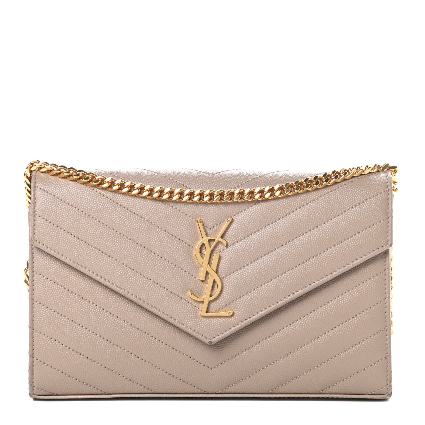Grain De Poudre Matelasse Chevron Monogram Chain Wallet Nude Powder