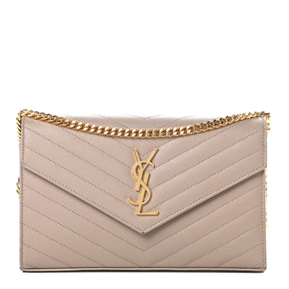 Saint Laurent Grain De Poudre Matelasse Chevron Monogram Chain Wallet Nude Powder 1 of 14