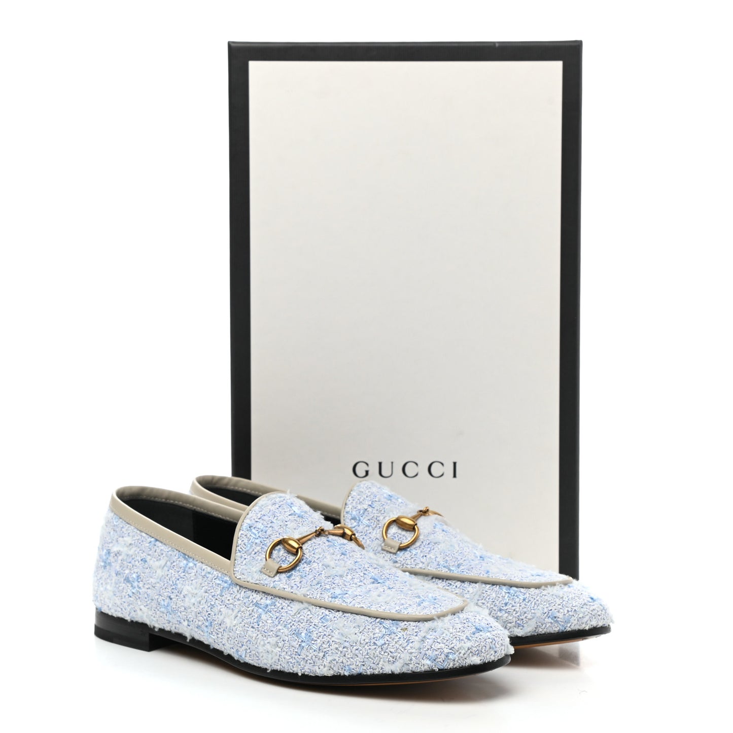 Wool Tweed Horsebit Womens Jordaan Loafers 38 Light Blue White Mystic White