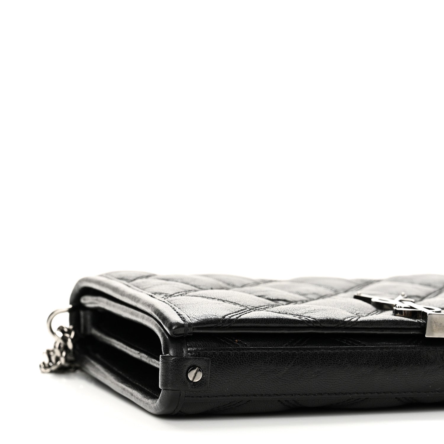 Saint Laurent Lambskin Diamond Quilted Becky Chain Wallet Black 12 of 17