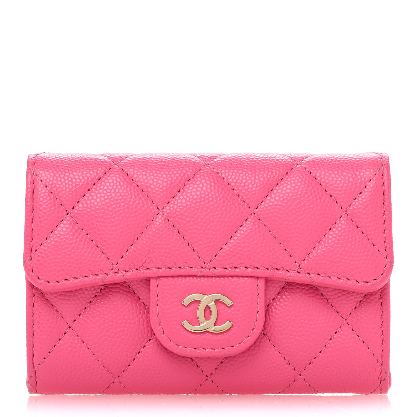 Caviar Quilted Flap Card Holder Wallet Pink