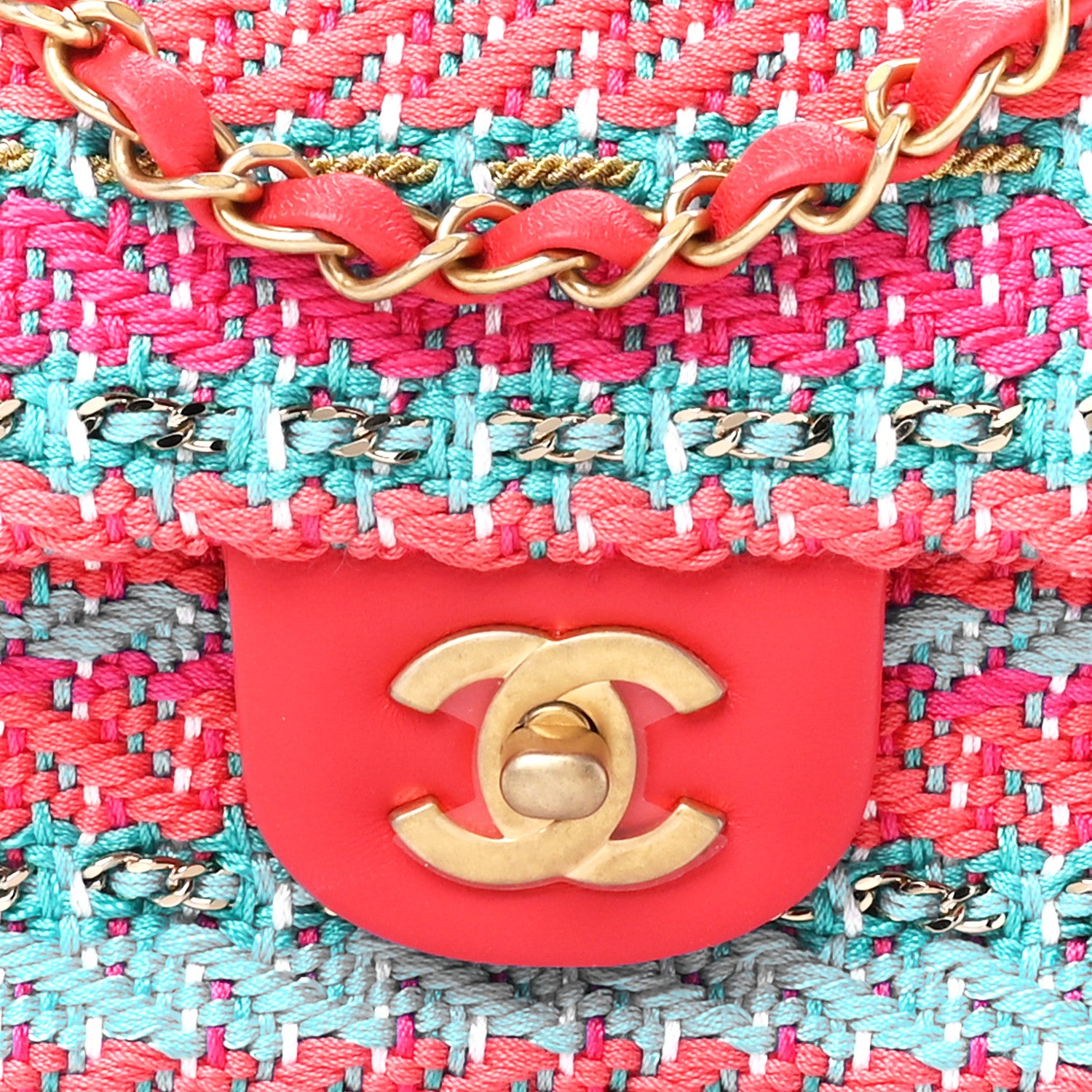 Chanel Cotton Mixed Fibers Woven Mini Rectangular Flap Red Fuchsia Blue 9 of 11