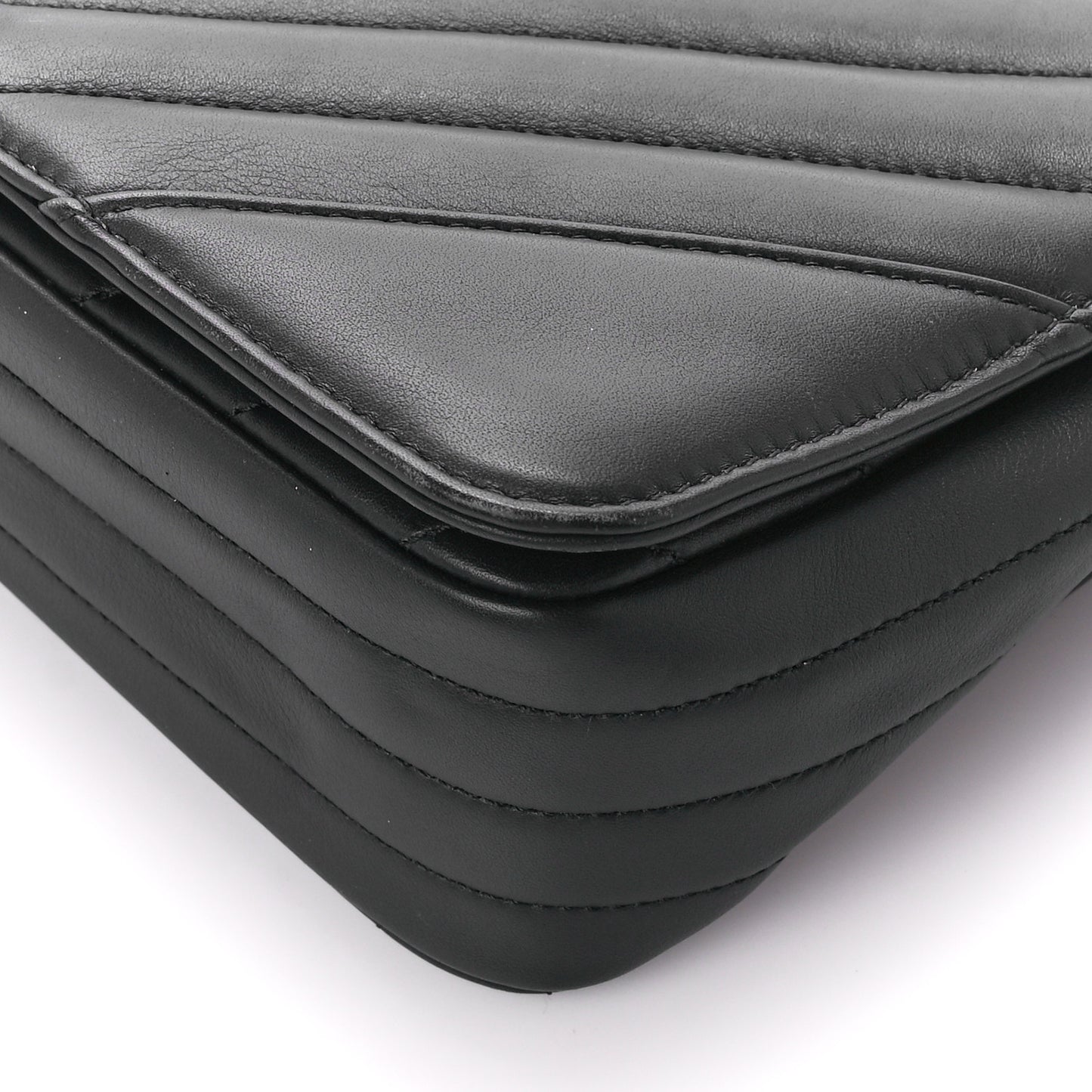 Calfskin Chevron Quilted Medium Statement Flap Black