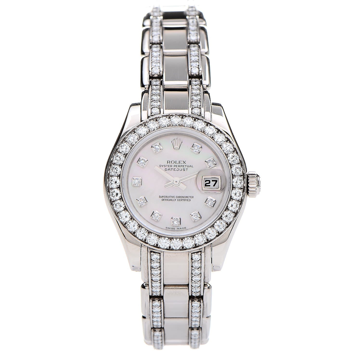 Rolex 18K White Gold Diamond Mother of Pearl 29mm Pearlmaster Datejust Watch 80299 1 of 8