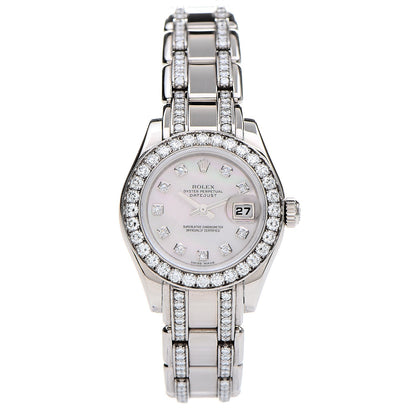 Rolex 18K White Gold Diamond Mother of Pearl 29mm Pearlmaster Datejust Watch 80299 1 of 8