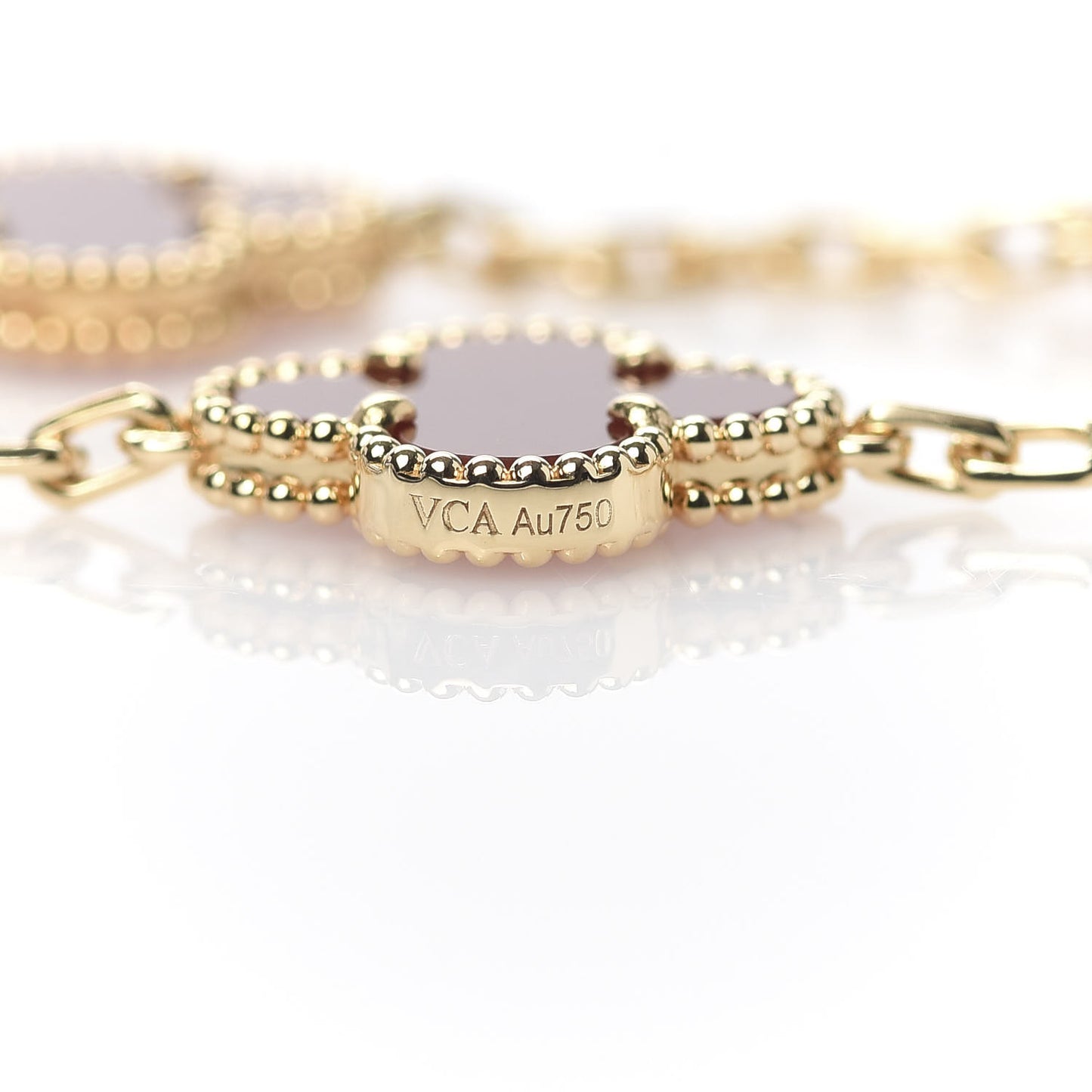 18K Yellow Gold Carnelian 5 Motifs Vintage Alhambra Bracelet