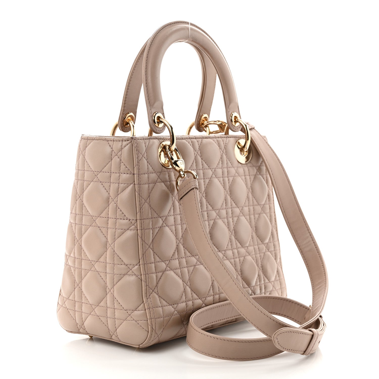 Christian Dior Lambskin Cannage Medium Lady Dior Beige 3 of 11
