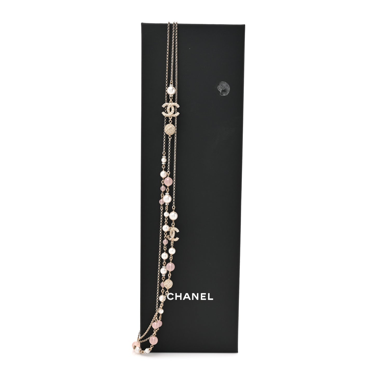 Pearl Crystal Resin CC Beaded Long Necklace Gold Pearly White Pink