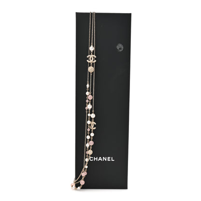 Chanel Pearl Crystal Resin CC Beaded Long Necklace Gold Pearly White Pink 5 of 5