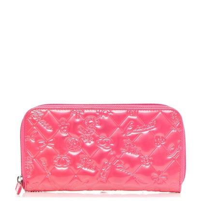 Chanel Patent Calfskin Lucky Symbols Zip Around Wallet Fuchsia 1 of 9