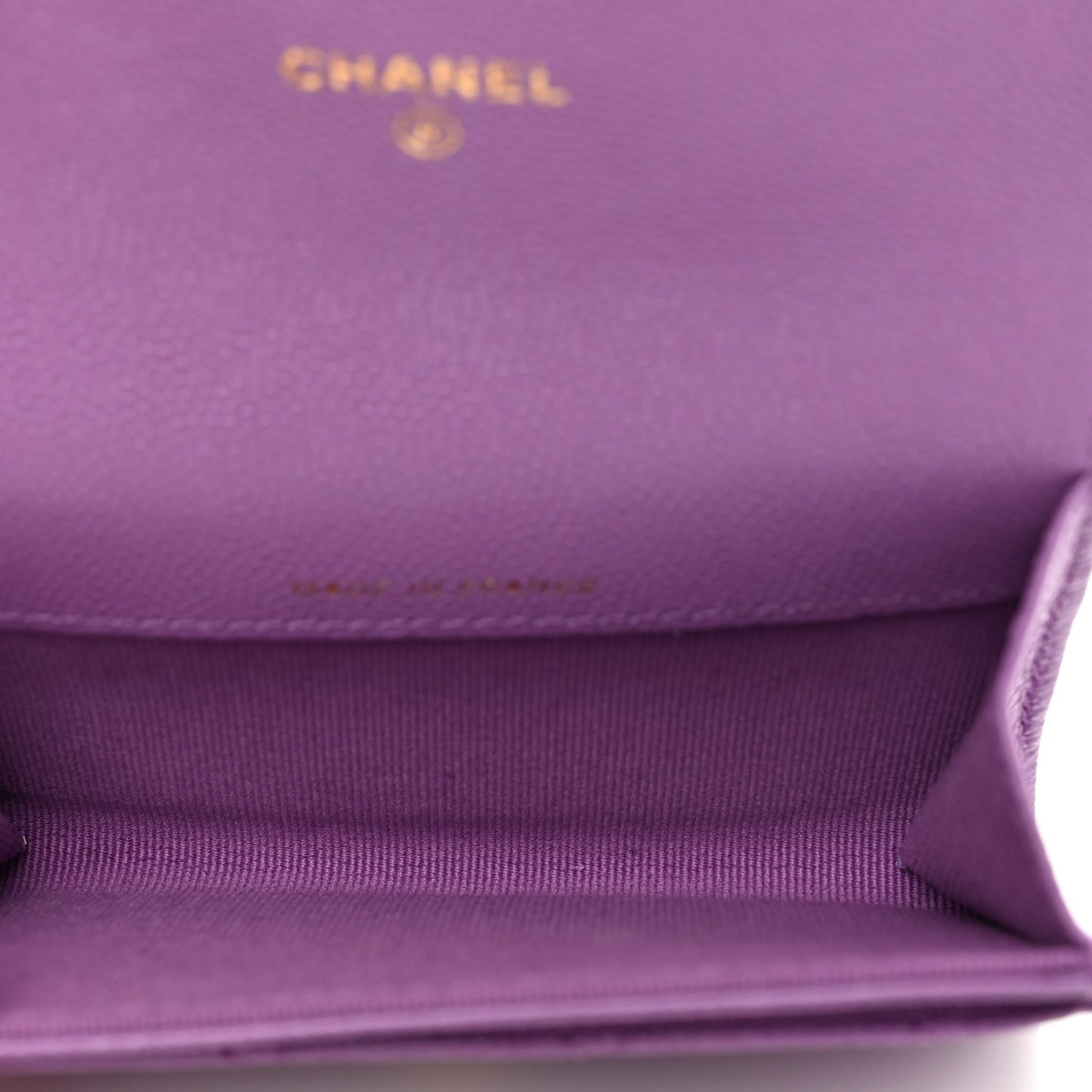 Caviar Quilted Flap Card Holder Wallet Purple
