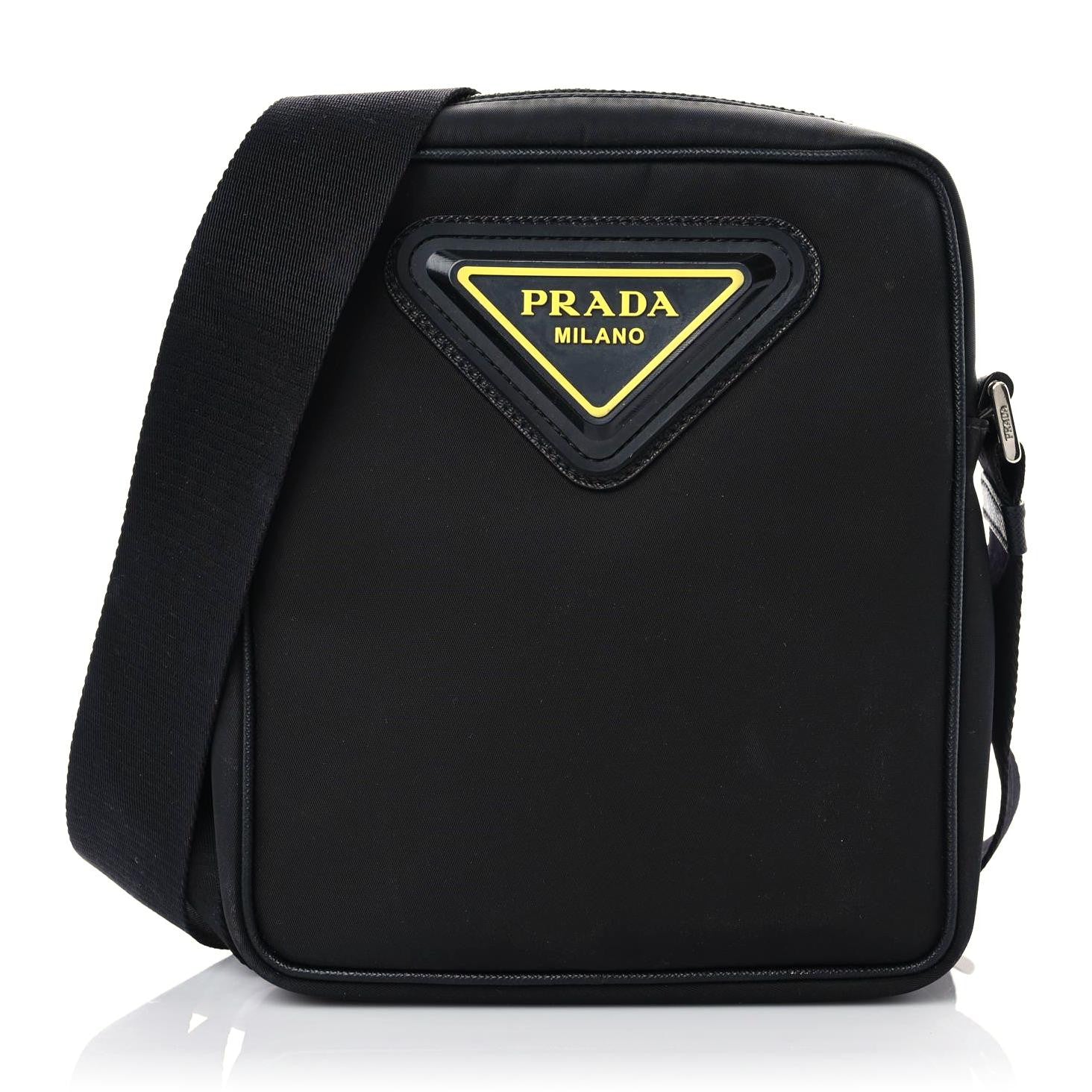Prada Nylon Flat Messenger Bag Black Yellow 1 of 14