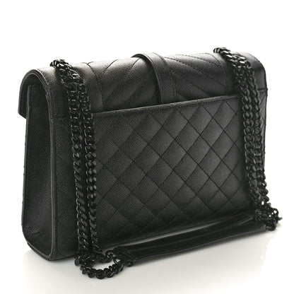Saint Laurent Grain De Poudre Textured Mixed Matelasse Triquilt Medium Monogram Monochrome Satchel Black 3 of 10