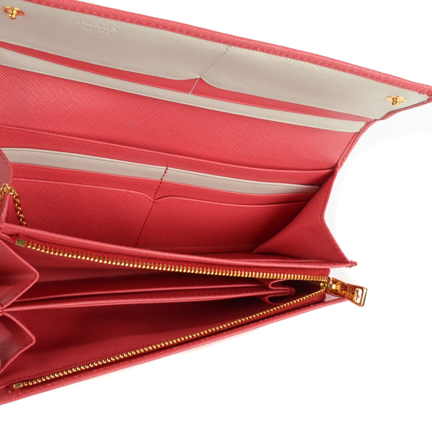 Prada Saffiano Bi-Color Phenix Flap Over Wallet Fragola Talco 6 of 10