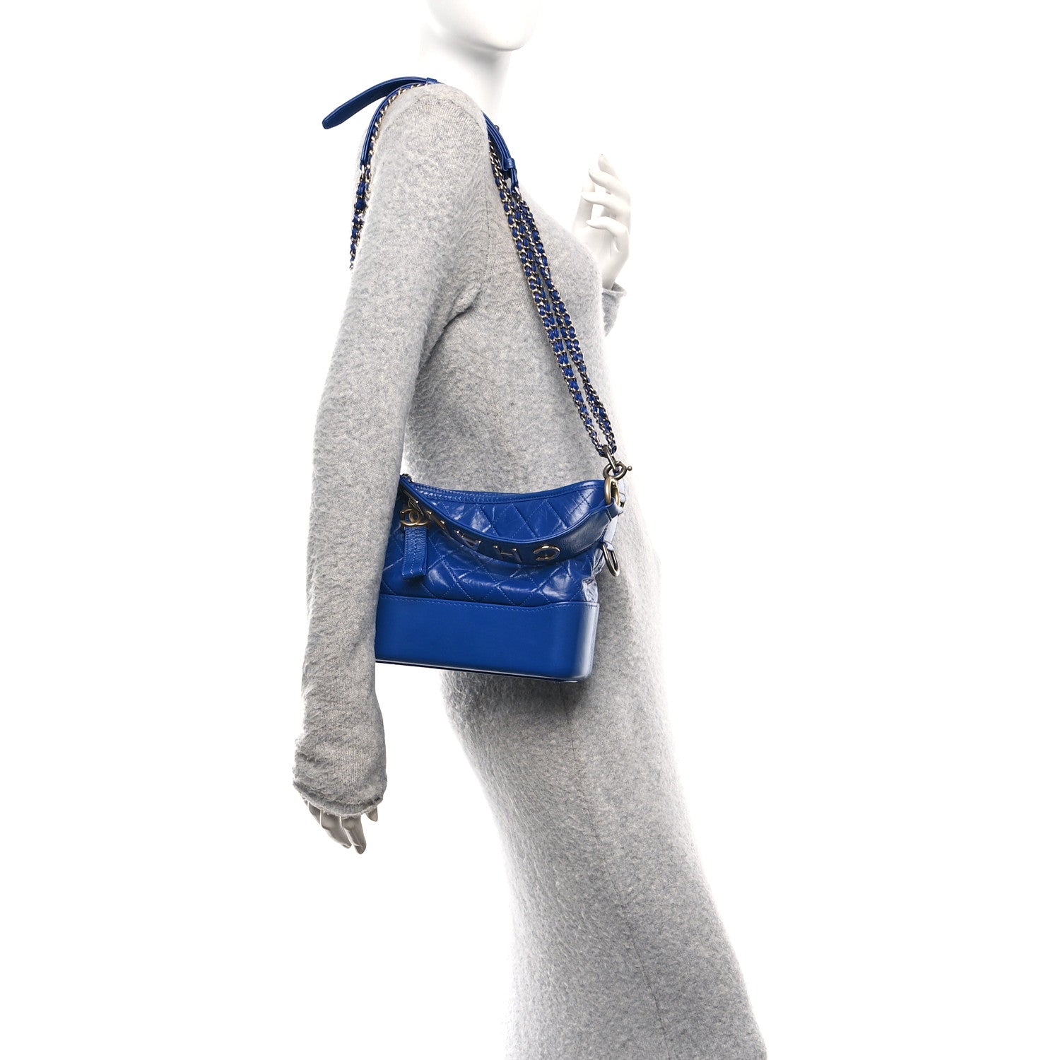 Chanel Aged Calfskin Quilted Medium Gabrielle Logo Hobo Blue 2 of 10
