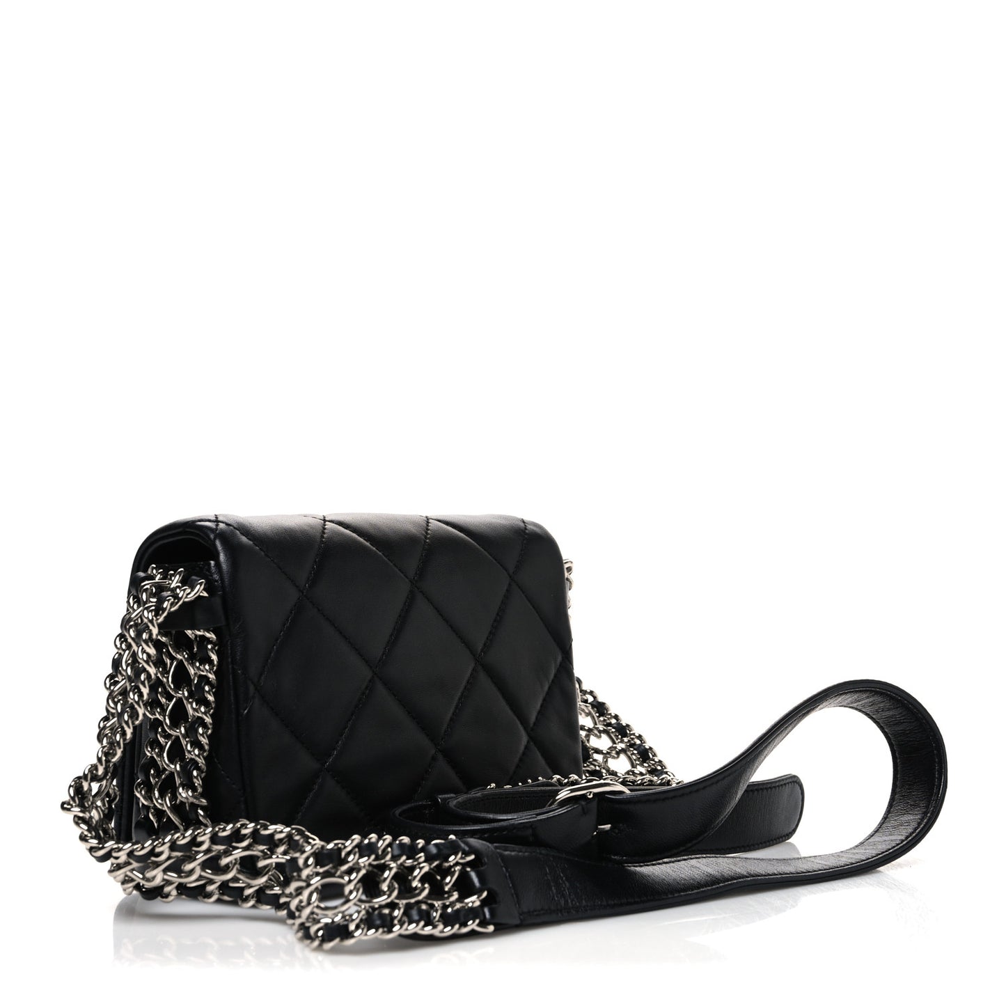 Lambskin Quilted Mini Chain Rows Flap Black