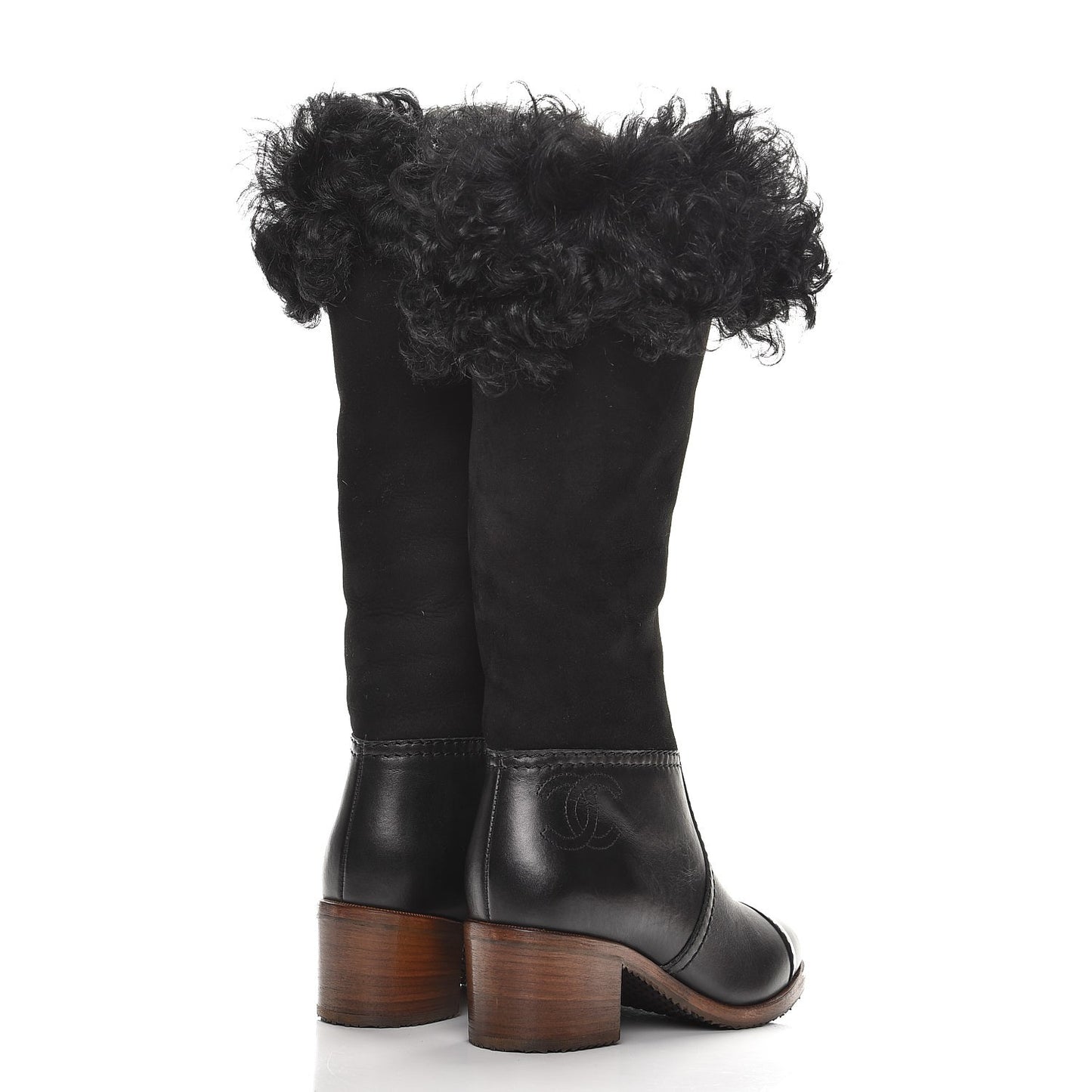 Shearling Suede Calfskin High Boots 35.5 Black