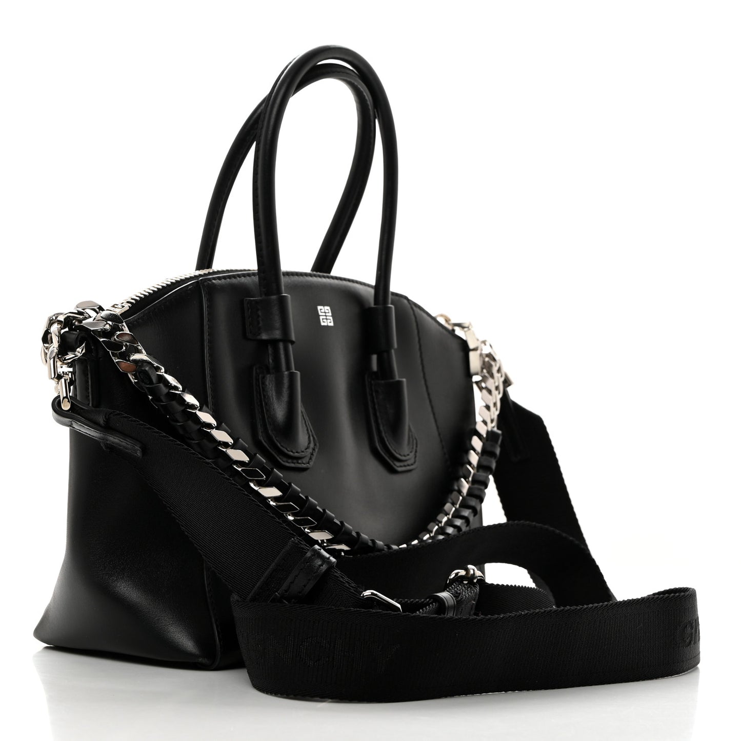 Shiny Lord Calfskin Mini Sport Antigona With Chain Black