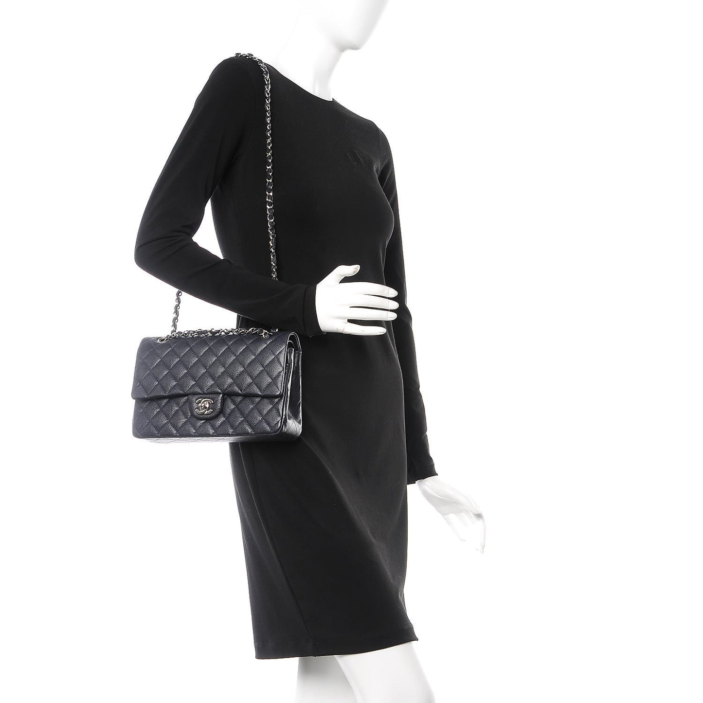 Caviar Quilted Medium Double Flap Navy