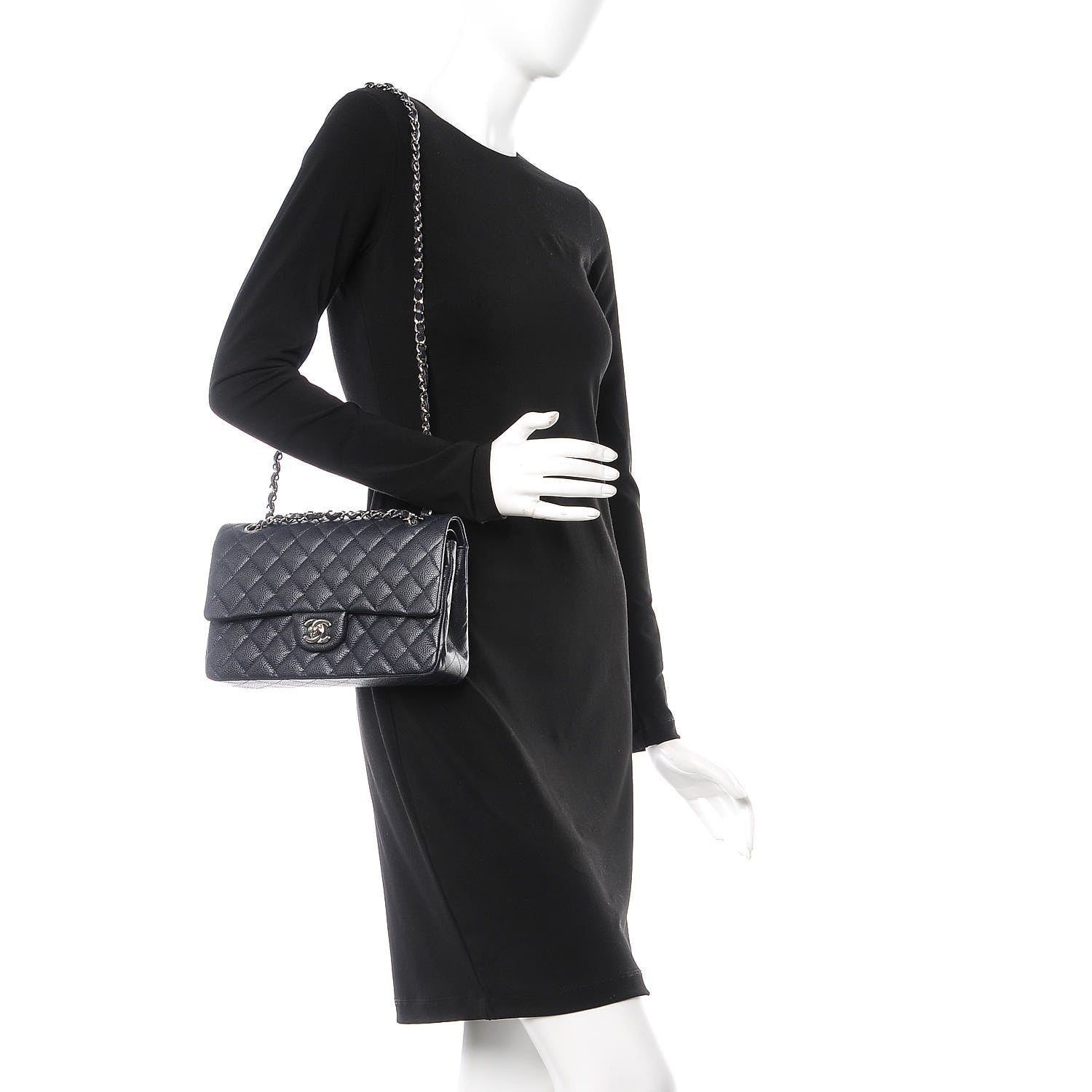 Chanel Caviar Quilted Medium Double Flap Navy 3 of 10