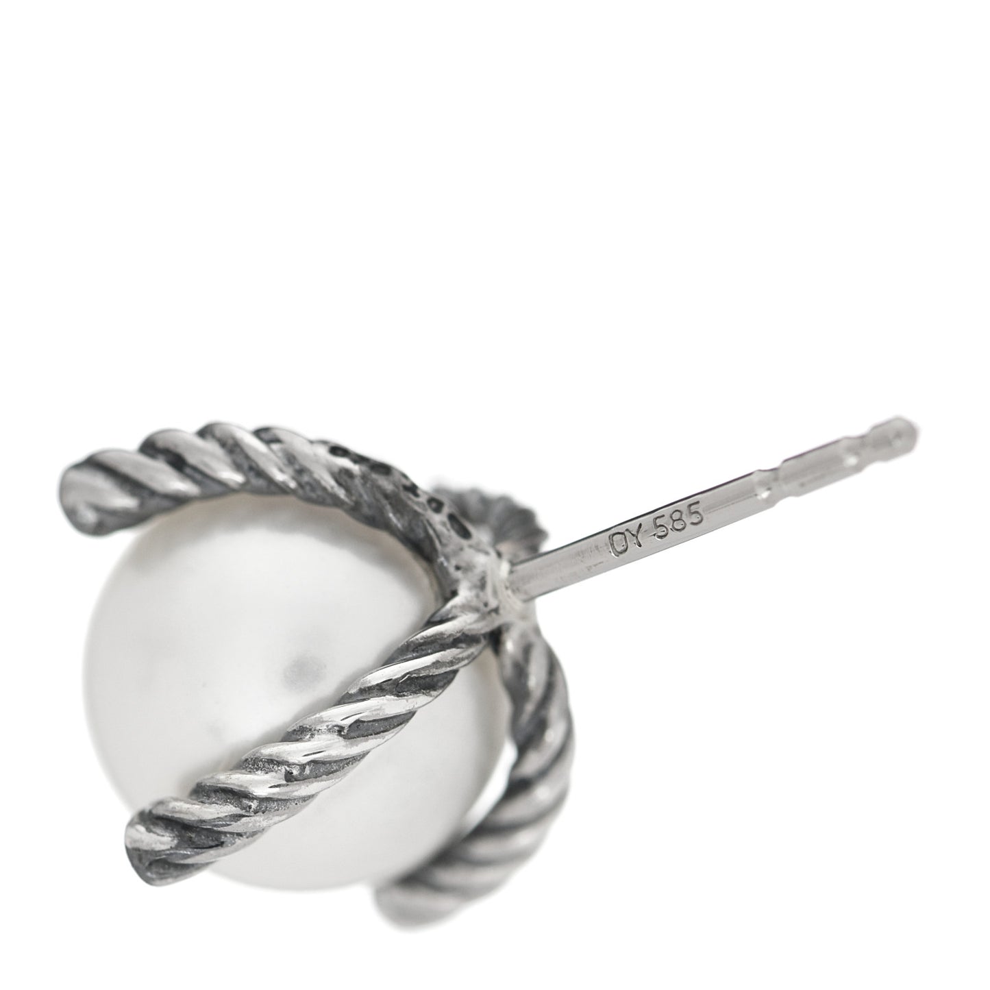Sterling Silver Diamond Pearl 10mm Cable Stud Earrings