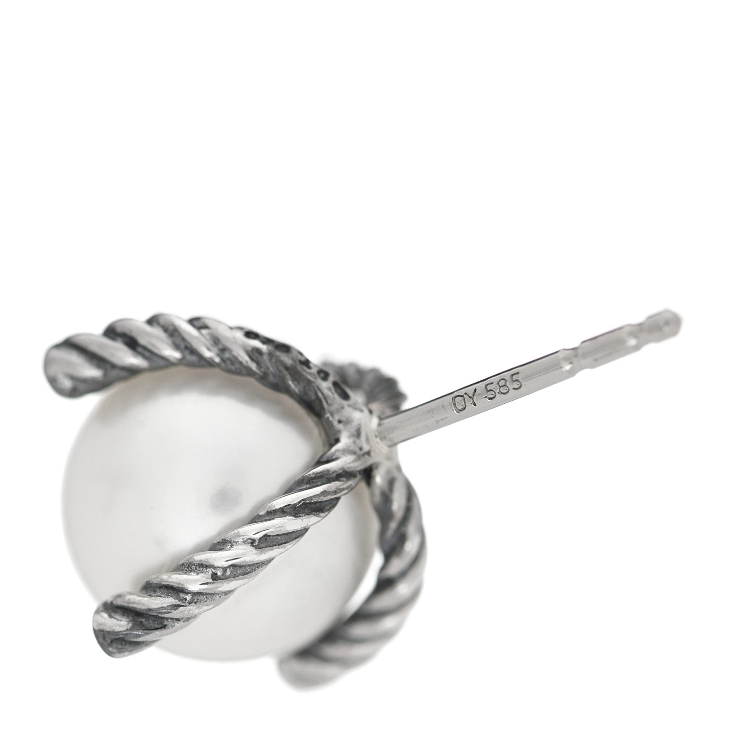 David Yurman Sterling Silver Diamond Pearl 10mm Cable Stud Earrings 4 of 4
