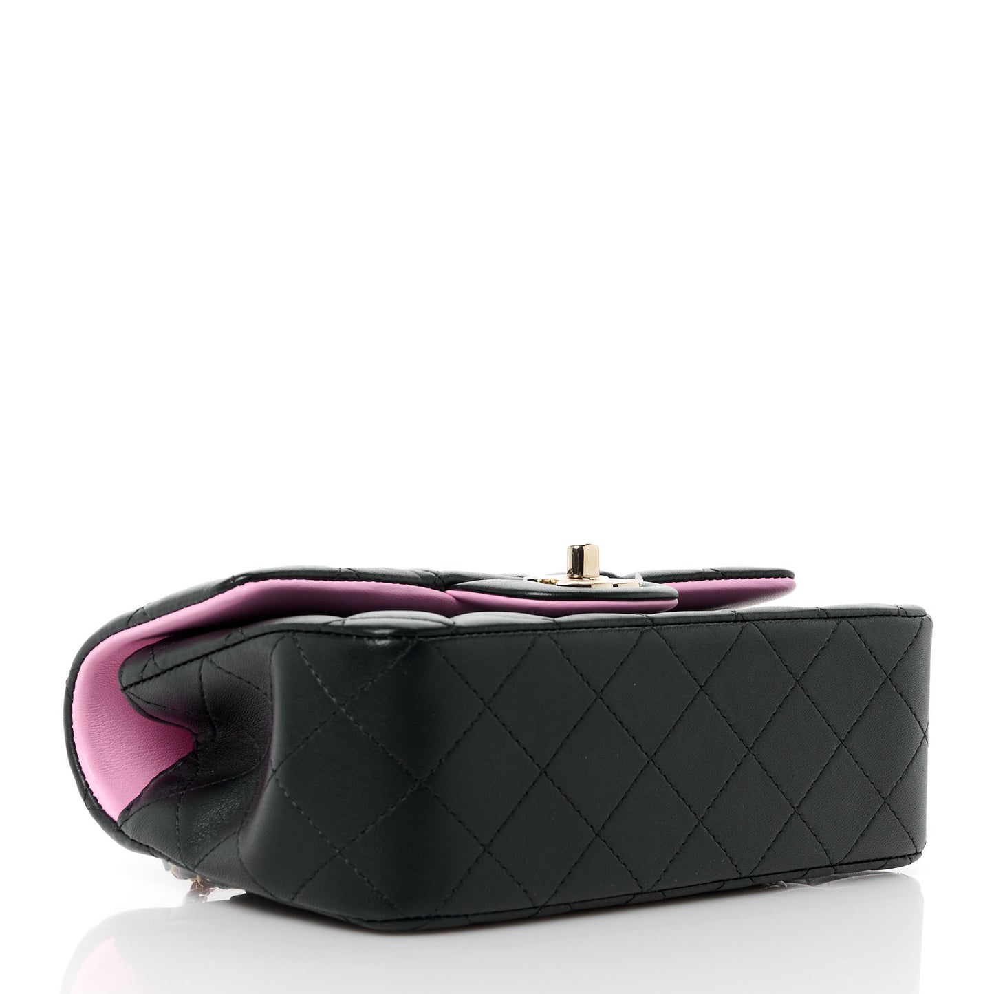 Lambskin Quilted Bi-Color Mini Top Handle Rectangular Flap Black Lilac