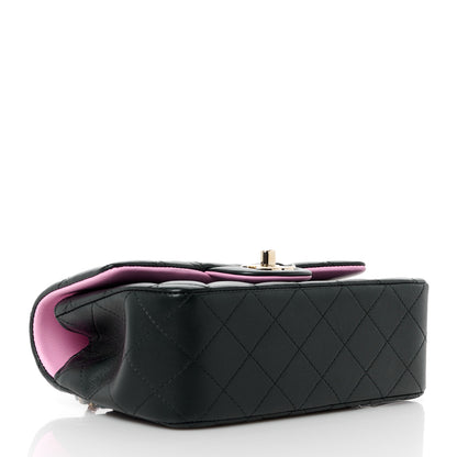 Chanel Lambskin Quilted Bi-Color Mini Top Handle Rectangular Flap Black Lilac 4 of 14