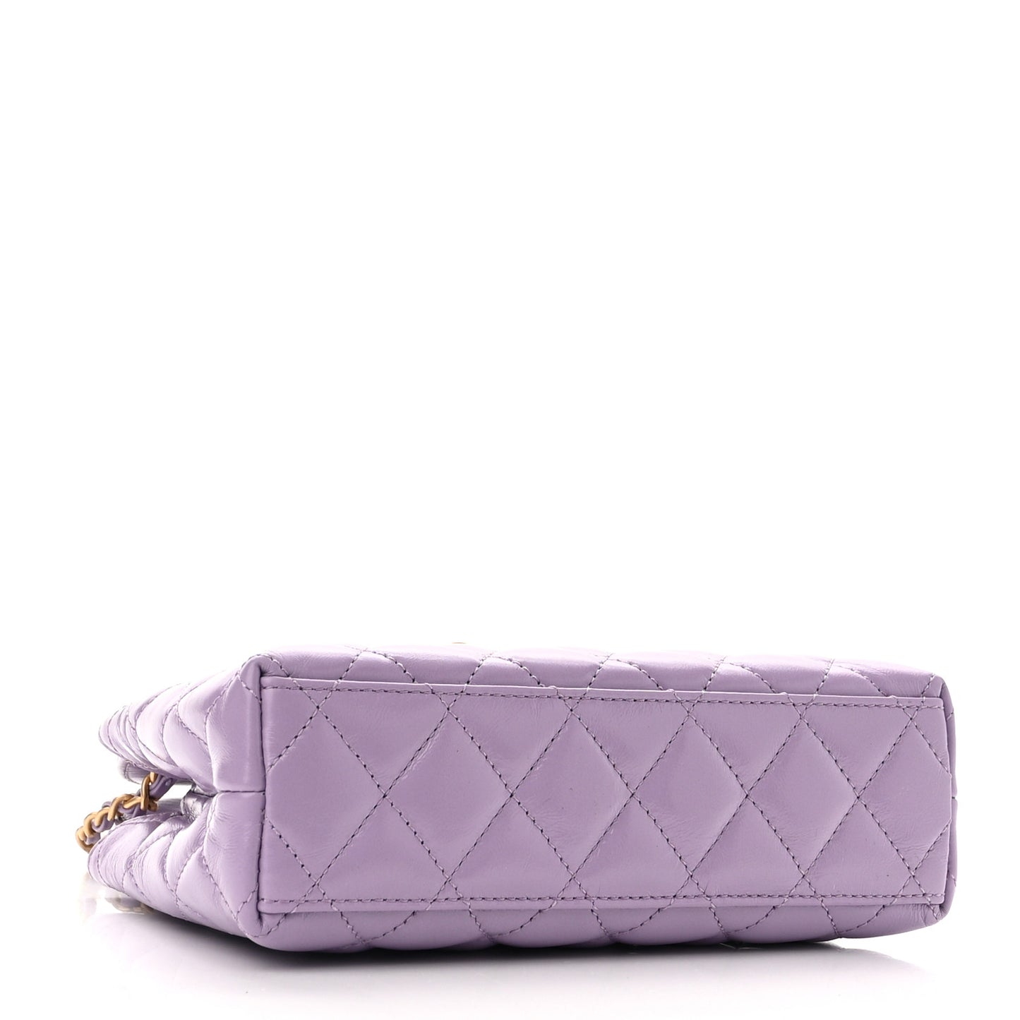 Shiny Aged Calfskin Quilted Nano Kelly Shopper Lilac
