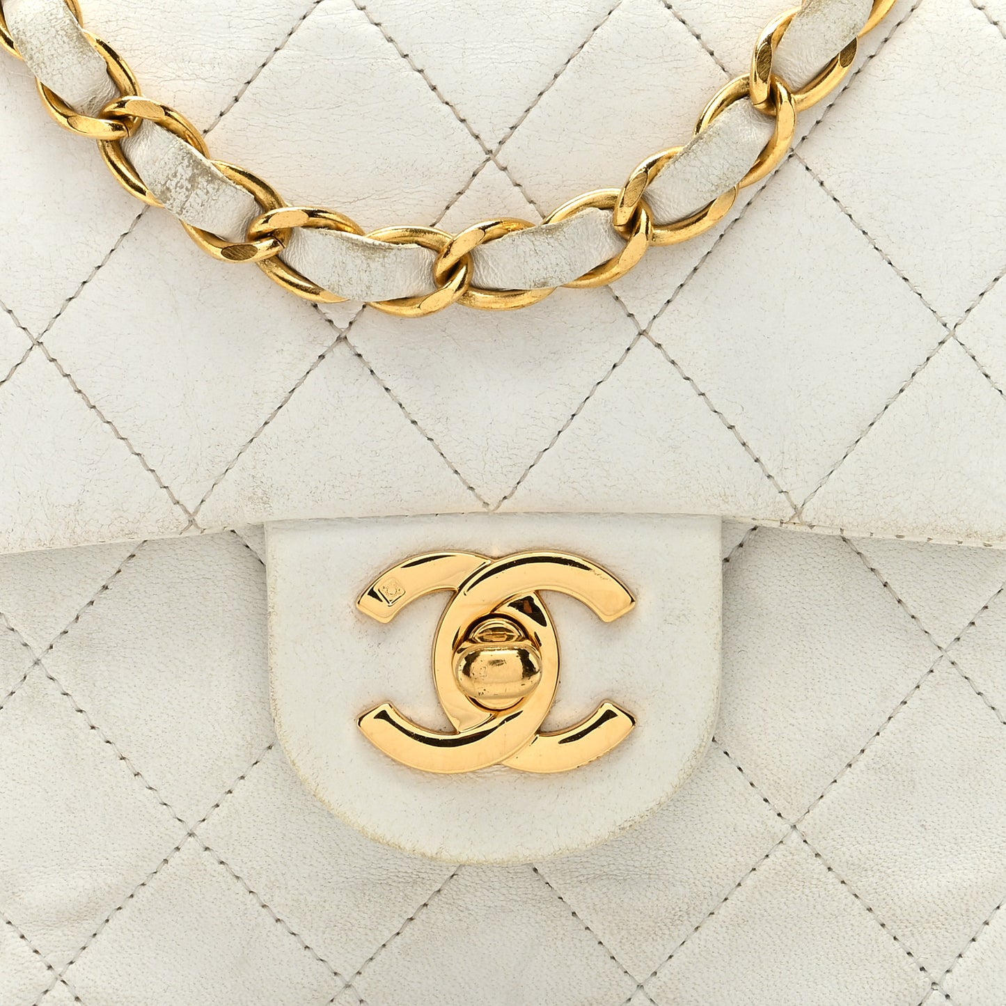 Lambskin Quilted Mini Square Flap White