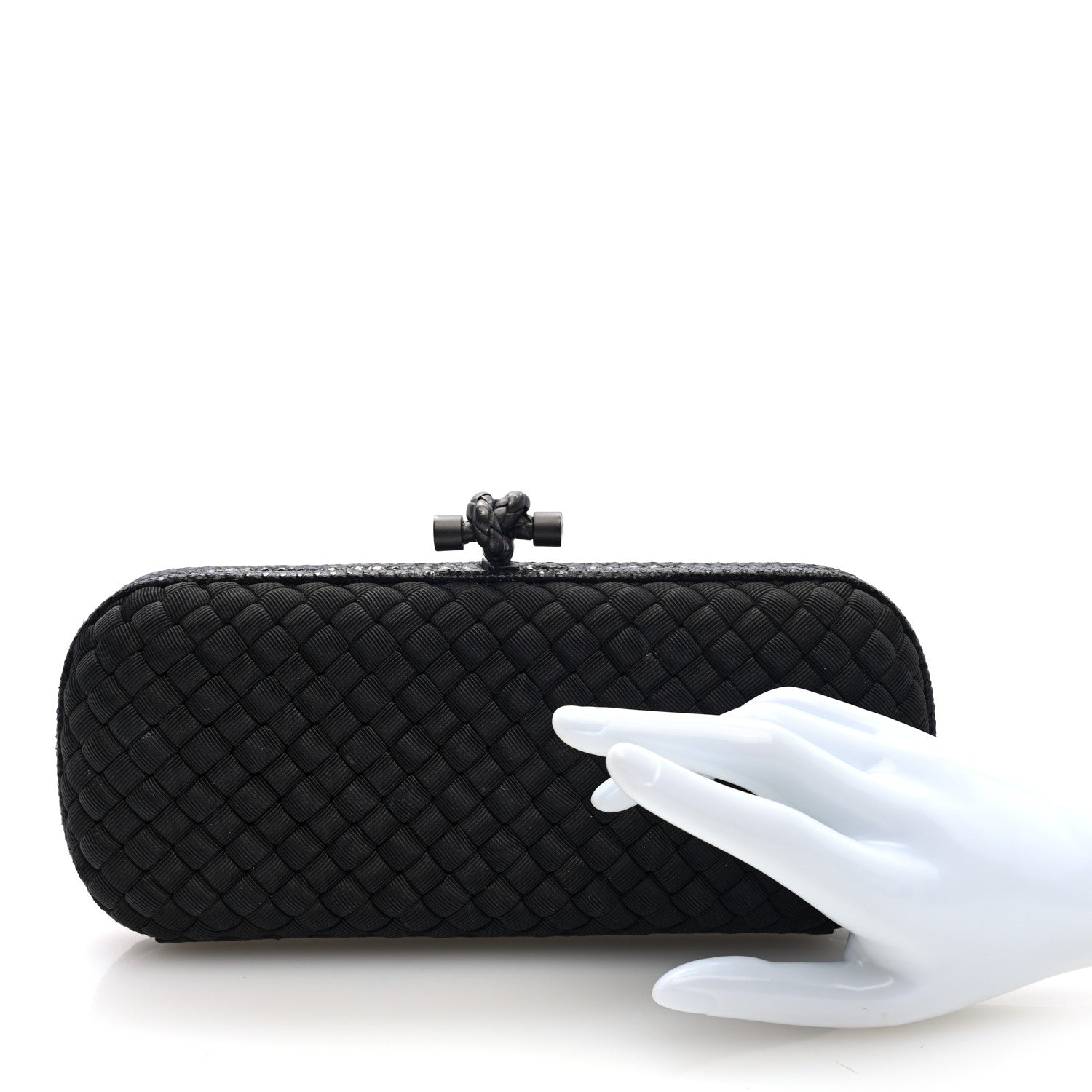 Bottega Veneta Silk Faille Ayers Intreccio Impero Stretch Knot Clutch Black 2 of 8